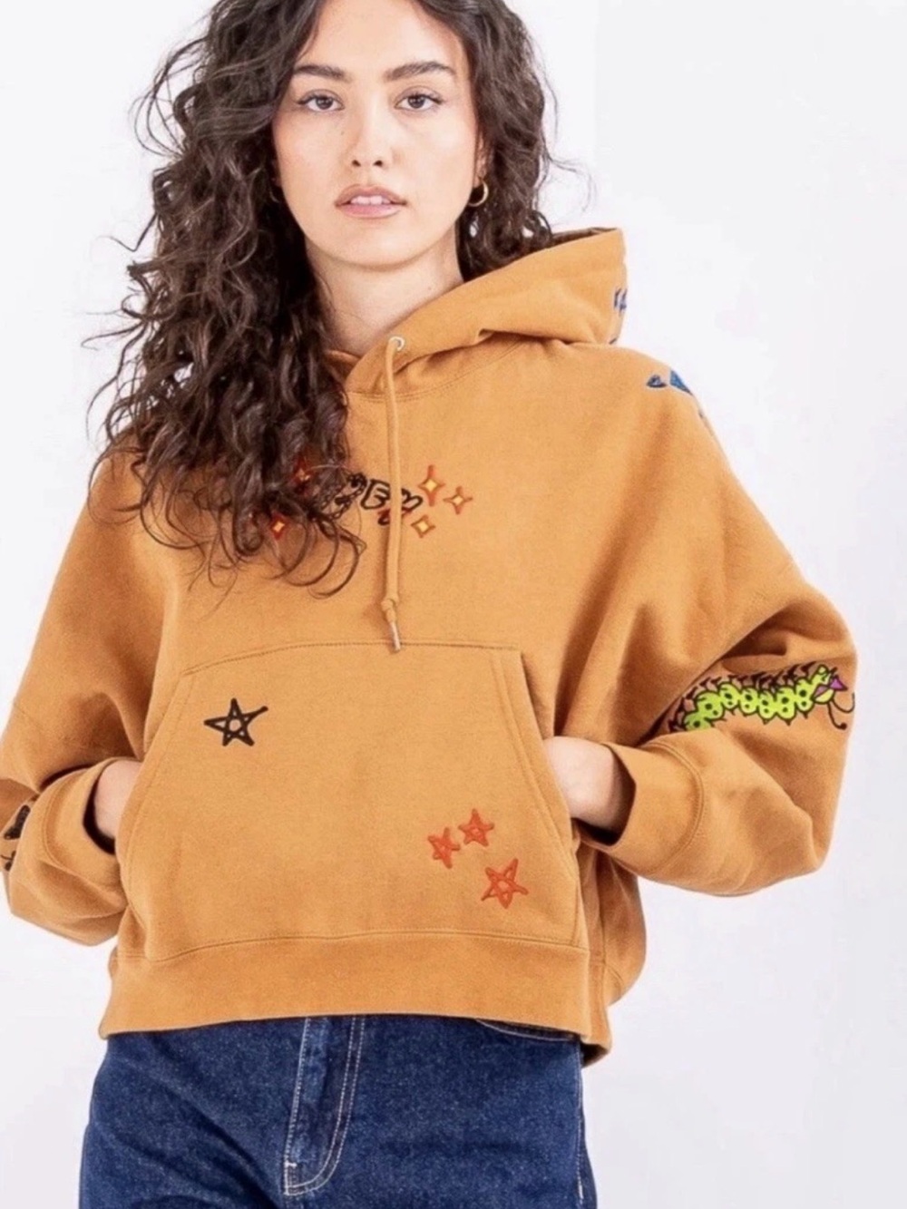 Obey Mustard Star-Print Hoodie in Golden Tan